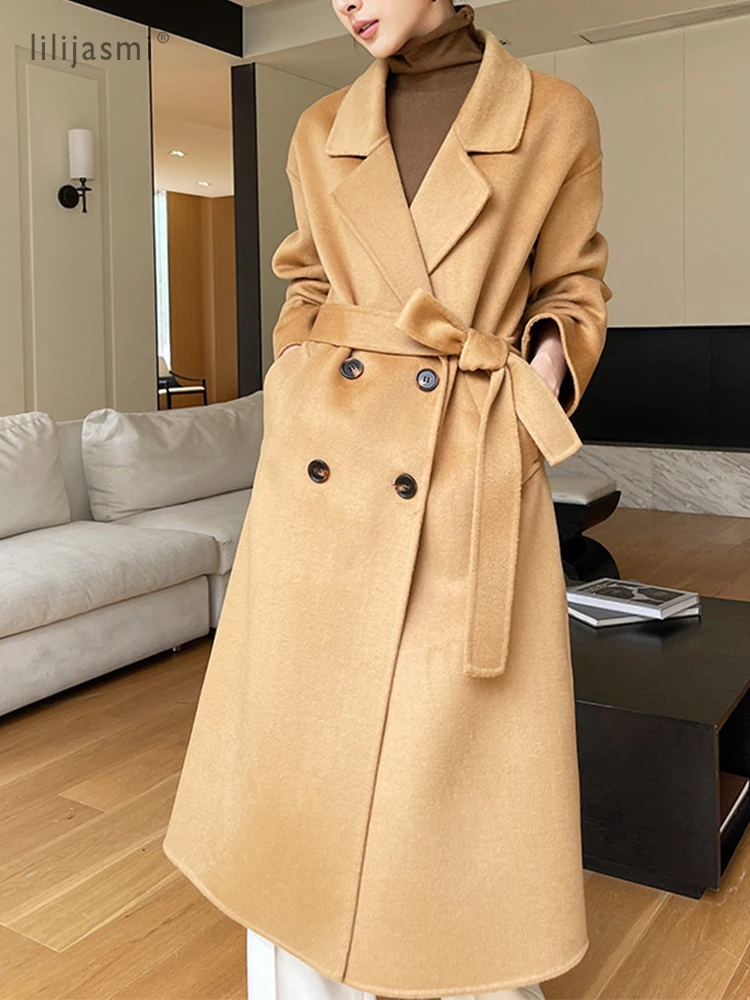 Wool Coat Peacoat - Notch Lapel Wool Coat Drop-Shoulder Women
