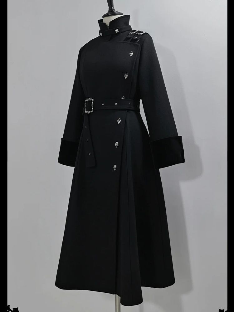 2025 Winter Gothic Belted Slim - Wool Coat Peacoat recension och pris