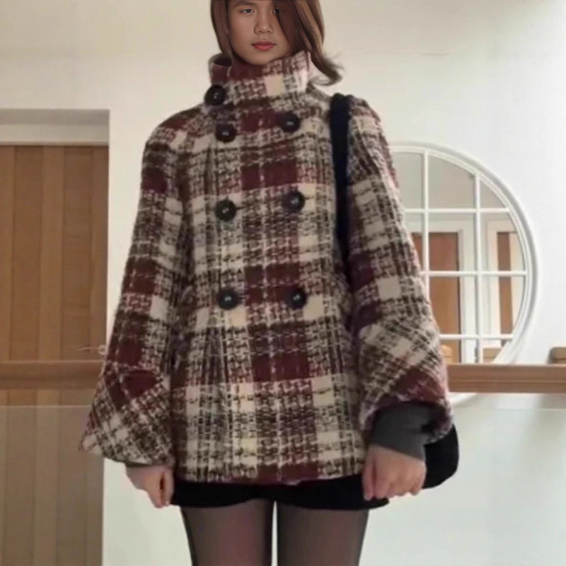 Warm Checkered Turtleneck Shou - Wool Coat Peacoat recension och pris