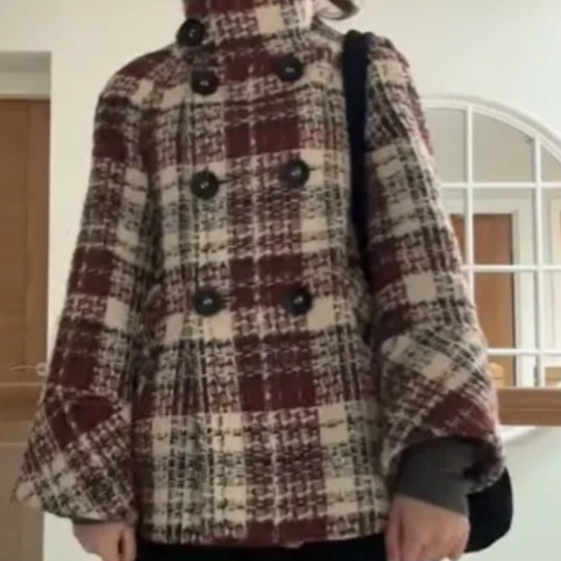 Warm Checkered Turtleneck Shou - Wool Coat Peacoat recension och pris