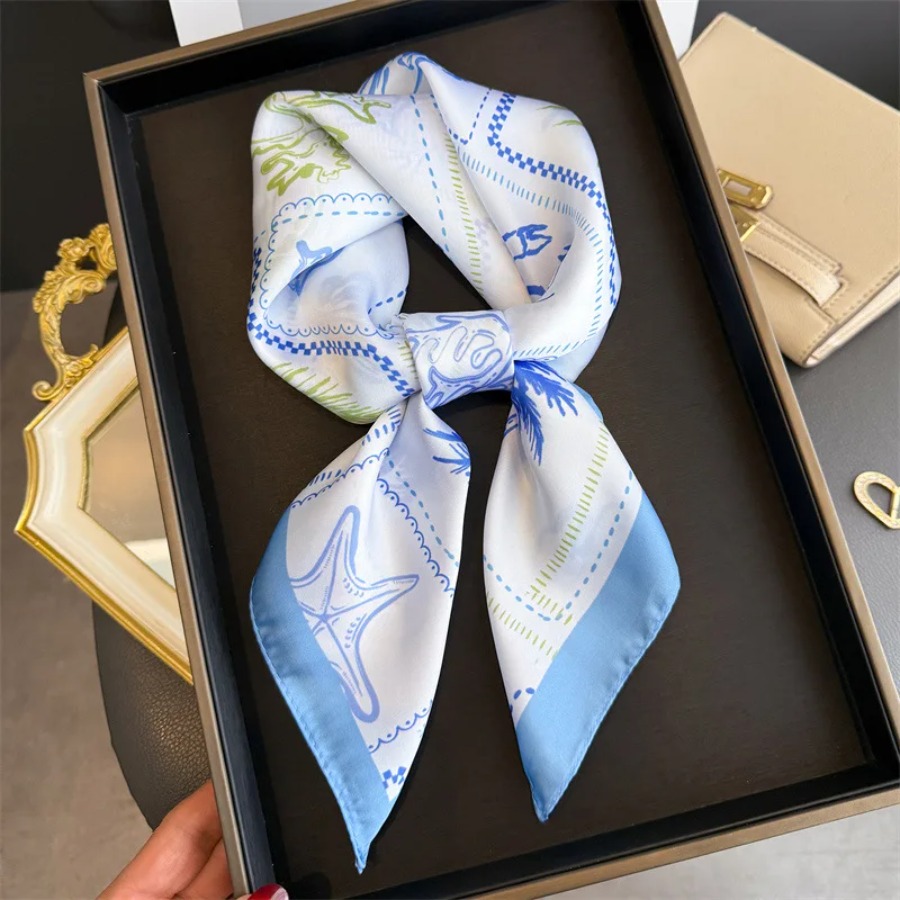 Blue Print Silk Square Scarf W - Shawl Wrap Winter recension och pris